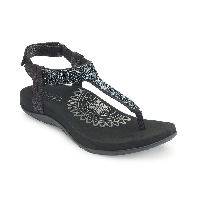 Aetrex Womens Jade Sparkle Thong Sandals Black - Jpq0JDXPA